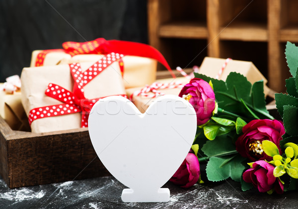 Szív dobozok ajándék asztal otthon pár Stock fotó © tycoon