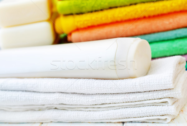Ręczniki szampon kwiaty ciało niebieski relaks Zdjęcia stock © tycoon