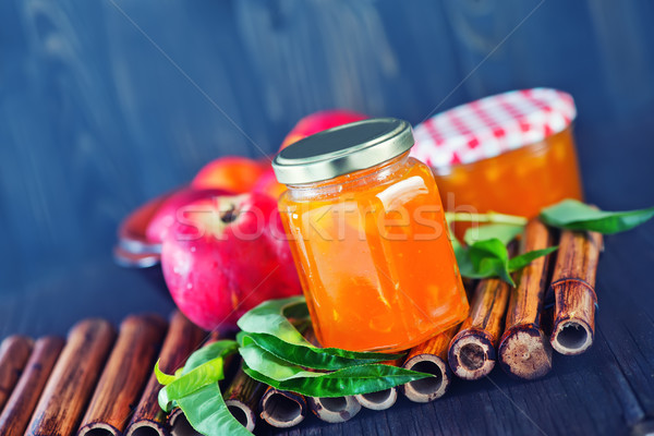 Peach confiture verre banque table feuille Photo stock © tycoon