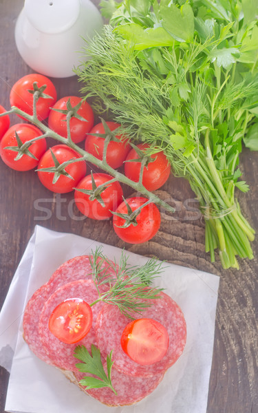 三明治 紅色 盤 肉類 脂肪 西紅柿 商業照片 © tycoon