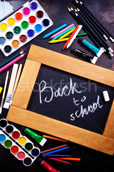 Przybory szkolne tabeli czas Fotografia szkoły sztuki Zdjęcia stock © tycoon