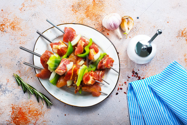 Stockfoto: Ruw · kebab · plaat · tabel · achtergrond · keuken