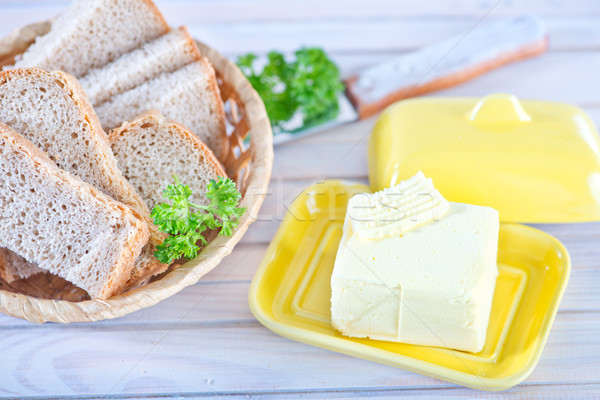 Masło chleba drewniany stół tle kuchnia tabeli Zdjęcia stock © tycoon
