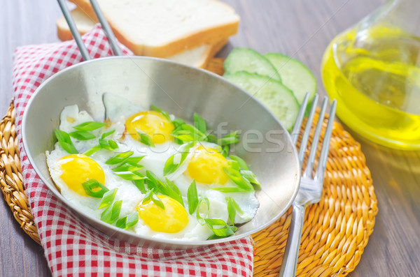 ストックフォト: フライド · 卵 · 食品 · 表 · ナイフ · 朝食