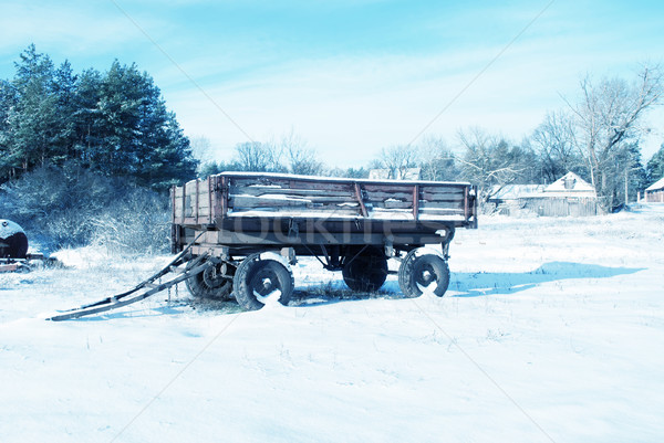 Stock photo: cart in winter vilage