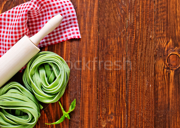 Stockfoto: Pasta · ruw · houten · tafel · kleur · ei · groene