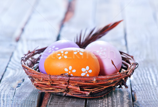 Húsvéti tojások fészek asztal húsvét fa boldog Stock fotó © tycoon