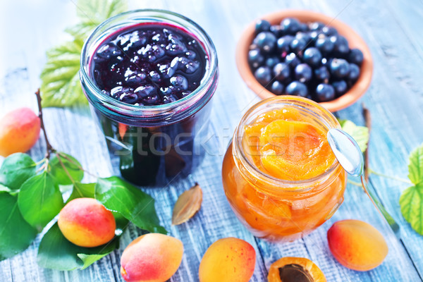 [[stock_photo]]: Sweet · confiture · verre · banque · table · orange