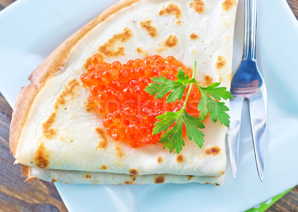 Stock foto: Pfannkuchen · Kaviar · Meer · rot · Platte · Kochen