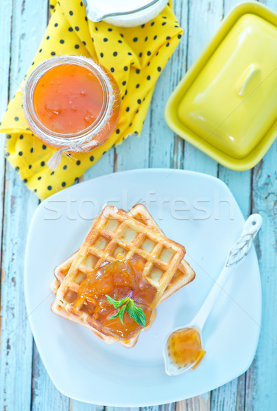 Sárgabarack lekvár tányér étel gyümölcs narancs Stock fotó © tycoon