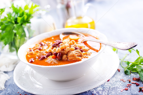 Minestra di fagioli zuppa bean carne ciotola rosso Foto d'archivio © tycoon