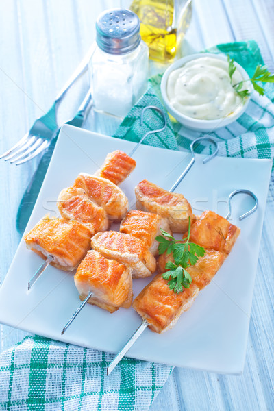 Lachs kebab Fisch orange rot Gemüse Stock foto © tycoon