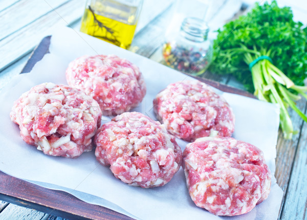 Stock foto: Fleisch · Kugeln · Platte · Tabelle · Textur · Essen