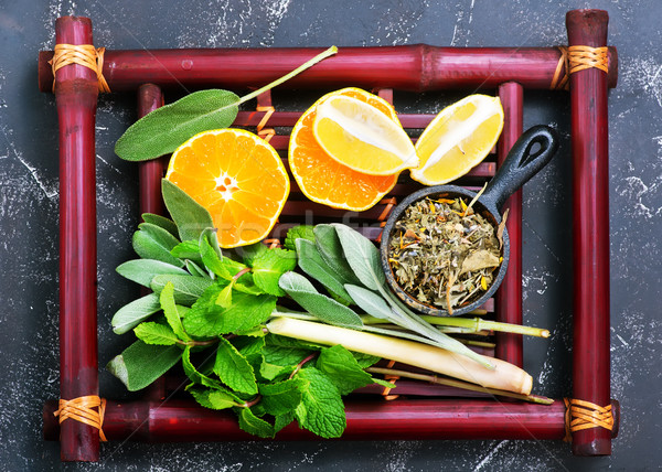 Herbata ziołowa świeże mięty bambusa taca wody Zdjęcia stock © tycoon