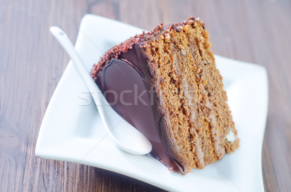 Bolo de chocolate comida bolo macro cortar rico Foto stock © tycoon