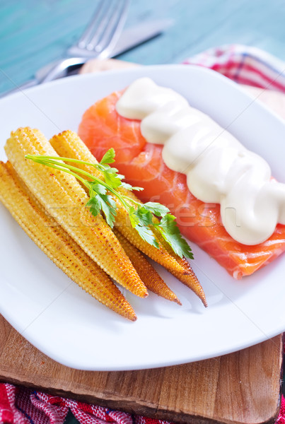 śniadanie łososia kukurydza świetle zielone obiedzie Zdjęcia stock © tycoon