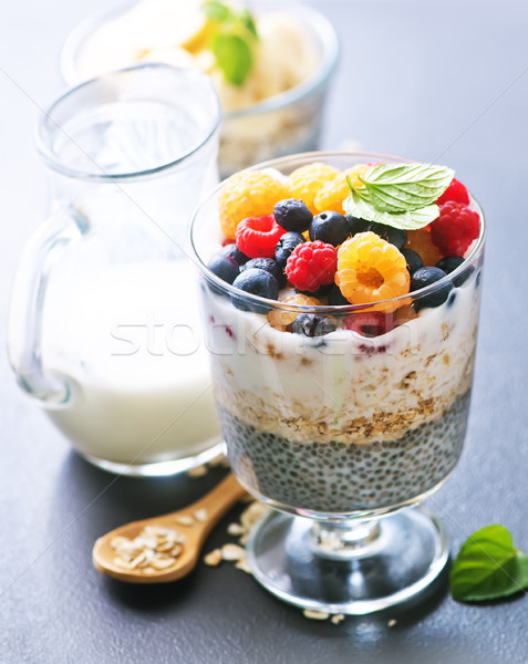 milk with chia seeds and berries Stock photo © tycoon