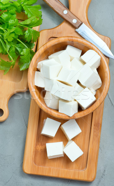 Tofu ser puchar tabeli niebieski tablicy Zdjęcia stock © tycoon