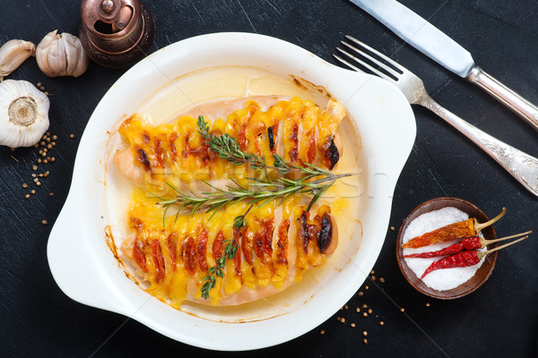 Csirkemell sajt szalonna tányér étel tyúk Stock fotó © tycoon