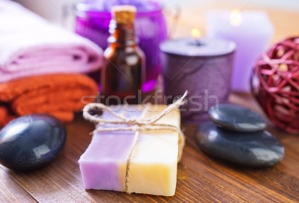 Zeezout zeep lichaam olie badkamer spa Stockfoto © tycoon
