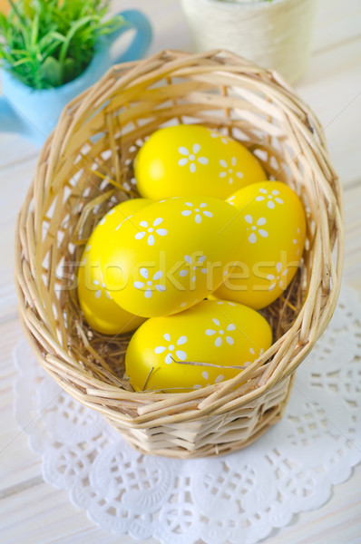 Húsvéti tojások virág étel boldog narancs zöld Stock fotó © tycoon