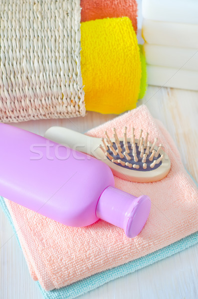 color towels and shampoo Stock photo © tycoon