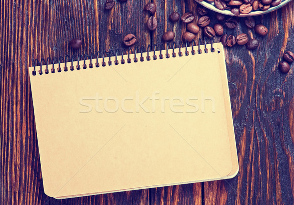 コーヒー豆 木製のテーブル 自然 ノートブック エネルギー ストックフォト © tycoon