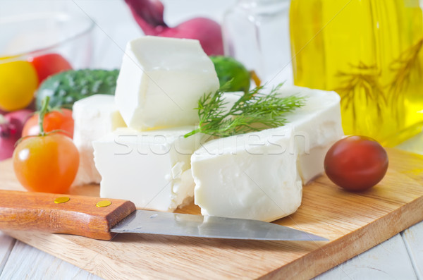 Foto stock: Ingredientes · griego · ensalada · luz · cena · cuchillo