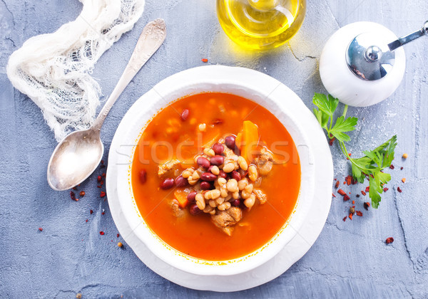 Sopa de feijão sopa feijão carne tigela vermelho Foto stock © tycoon