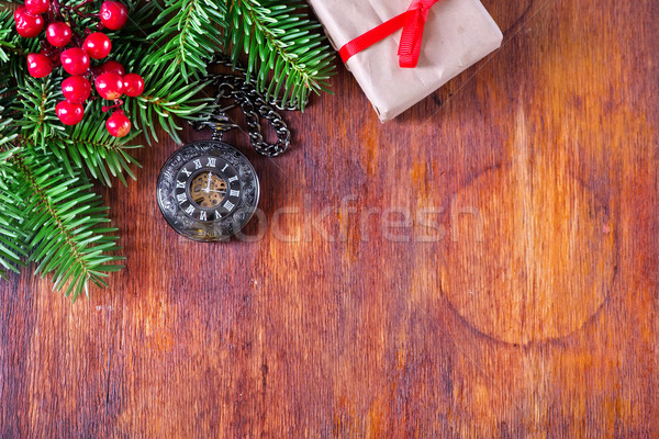 Foto stock: Natal · decoração · tabela · fundo · escuro · papel · de · parede