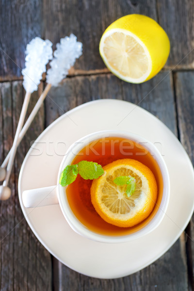 Fresco chá de limão copo madeira Foto stock © tycoon