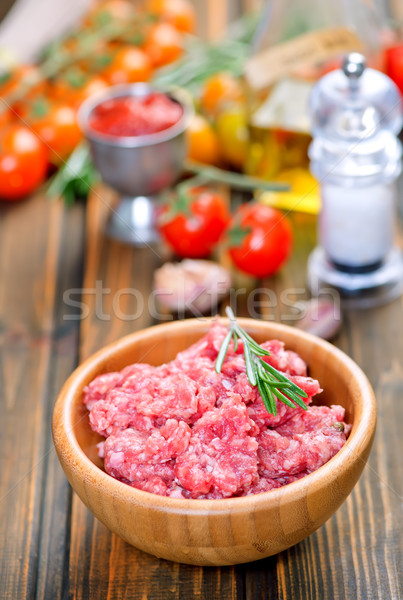 Foto stock: Carne · tigela · tabela · comida · bola