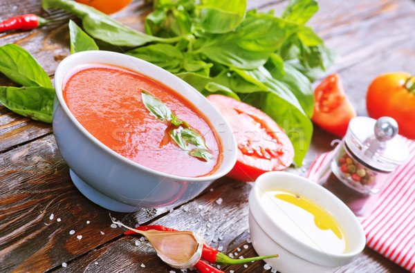 Zupa pomidorowa puchar tabeli drewna kuchnia kolor Zdjęcia stock © tycoon