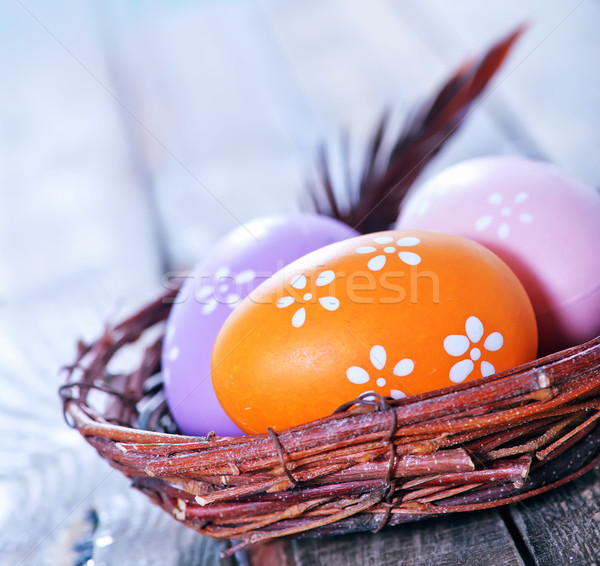 Easter eggs nido tavola Pasqua legno felice Foto d'archivio © tycoon