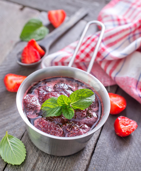 Stockfoto: Aardbei · jam · voedsel · glas · chocolade · achtergrond