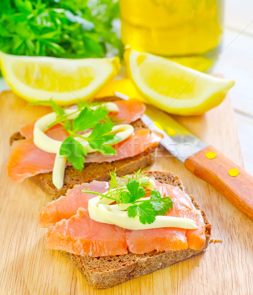 Foto stock: Pan · salmón · madera · peces · naranja · carne