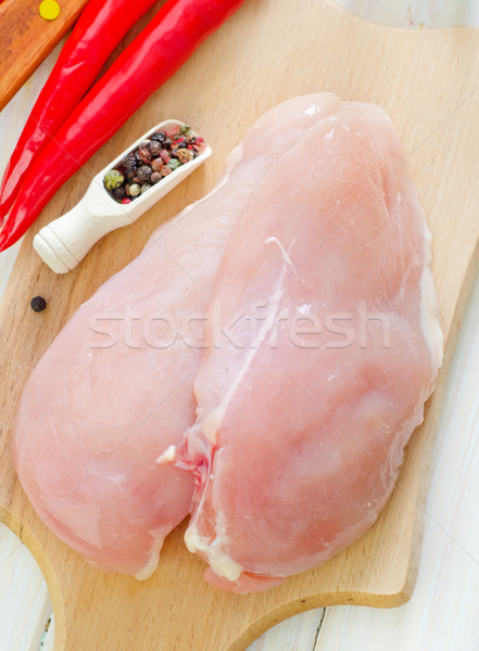 Foto stock: Frango · filé · madeira · fundo · carne · alimentação