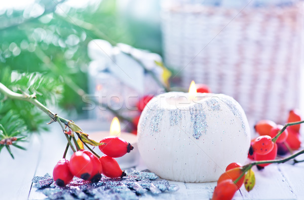 Foto stock: Natal · decoração · mesa · de · madeira · madeira · projeto · fundo