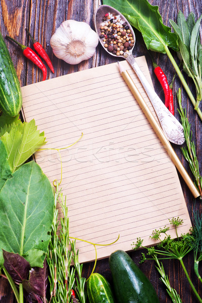 Nota recept Spice tabel voedsel notebook Stockfoto © tycoon