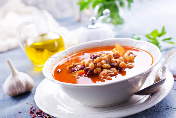 Sopa de feijão sopa feijão carne tigela vermelho Foto stock © tycoon