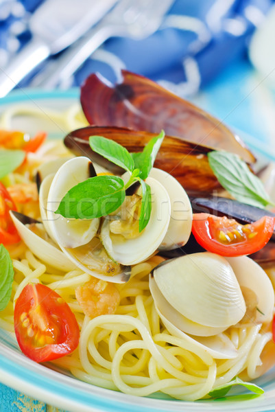 Stock photo: spaghetti with seafood