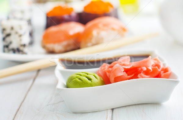 Gember sojasaus witte kom gezondheid diner Stockfoto © tycoon