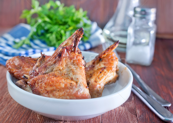 жареная курица крыльями белый пластина продовольствие ресторан Сток-фото © tycoon