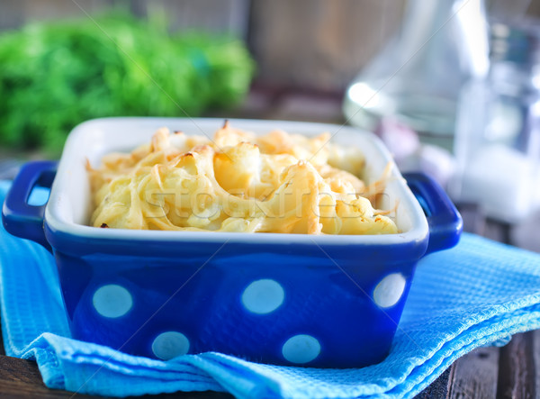 Stock foto: Blumenkohl · Käse · Schüssel · Tabelle · Ei · grünen