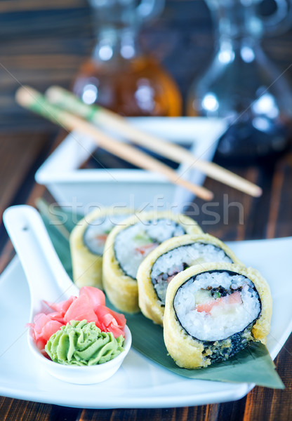 Sushis plaque table bois asian fraîches [[stock_photo]] © tycoon