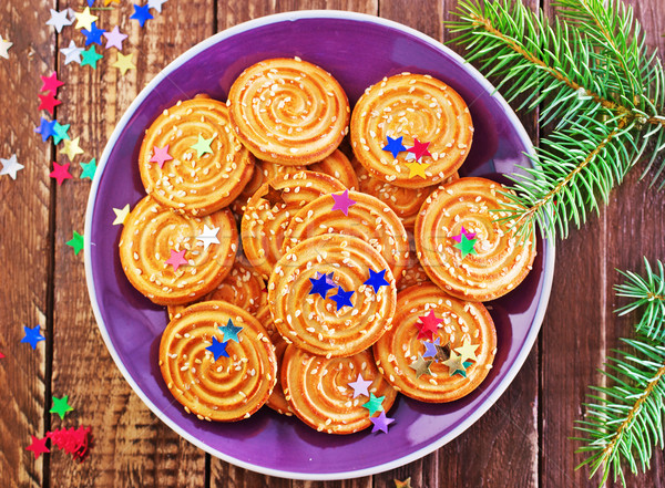 Cookies Рождества пластина таблице дерево красоту Сток-фото © tycoon