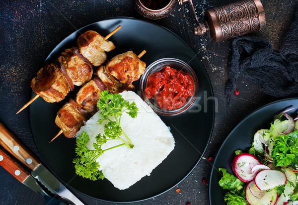 Kebab bouilli riz plaque stock photo [[stock_photo]] © tycoon