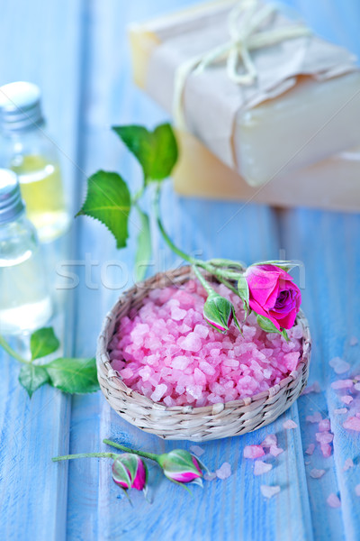 Foto stock: Rosa · sal · do · mar · tigela · tabela · madeira · luz