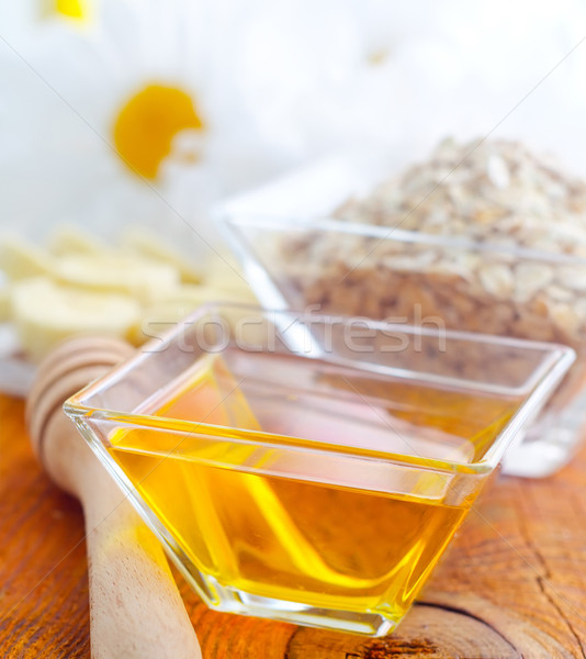 Stockfoto: Honing · glas · kom · houten · tafel · voedsel · hout