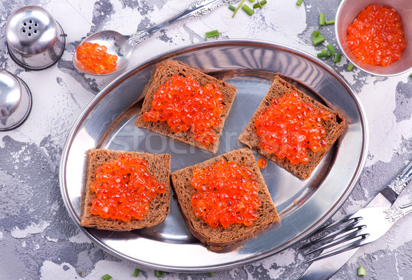 Chleba czerwony łososia kawior metal tablicy Zdjęcia stock © tycoon